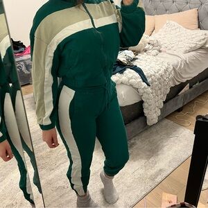 Green & Cream Colorblock Women’s Jogger Jumpsuit
